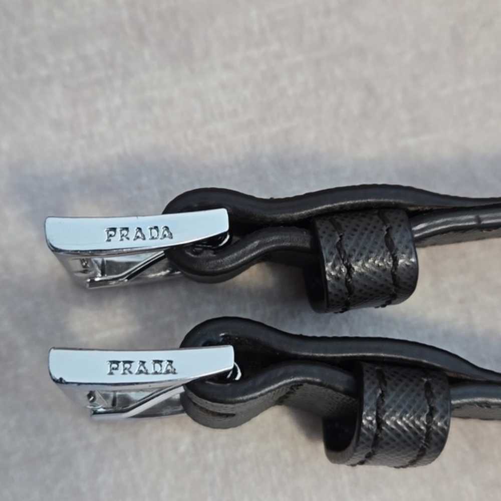 Prada Dark Brown Saffiano Leather Adjustable Bag Strap with Silver Hardware - Picture 6 of 10